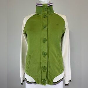 Vintage Esprit Green and White Colorblock Varsity Bomber Jacket